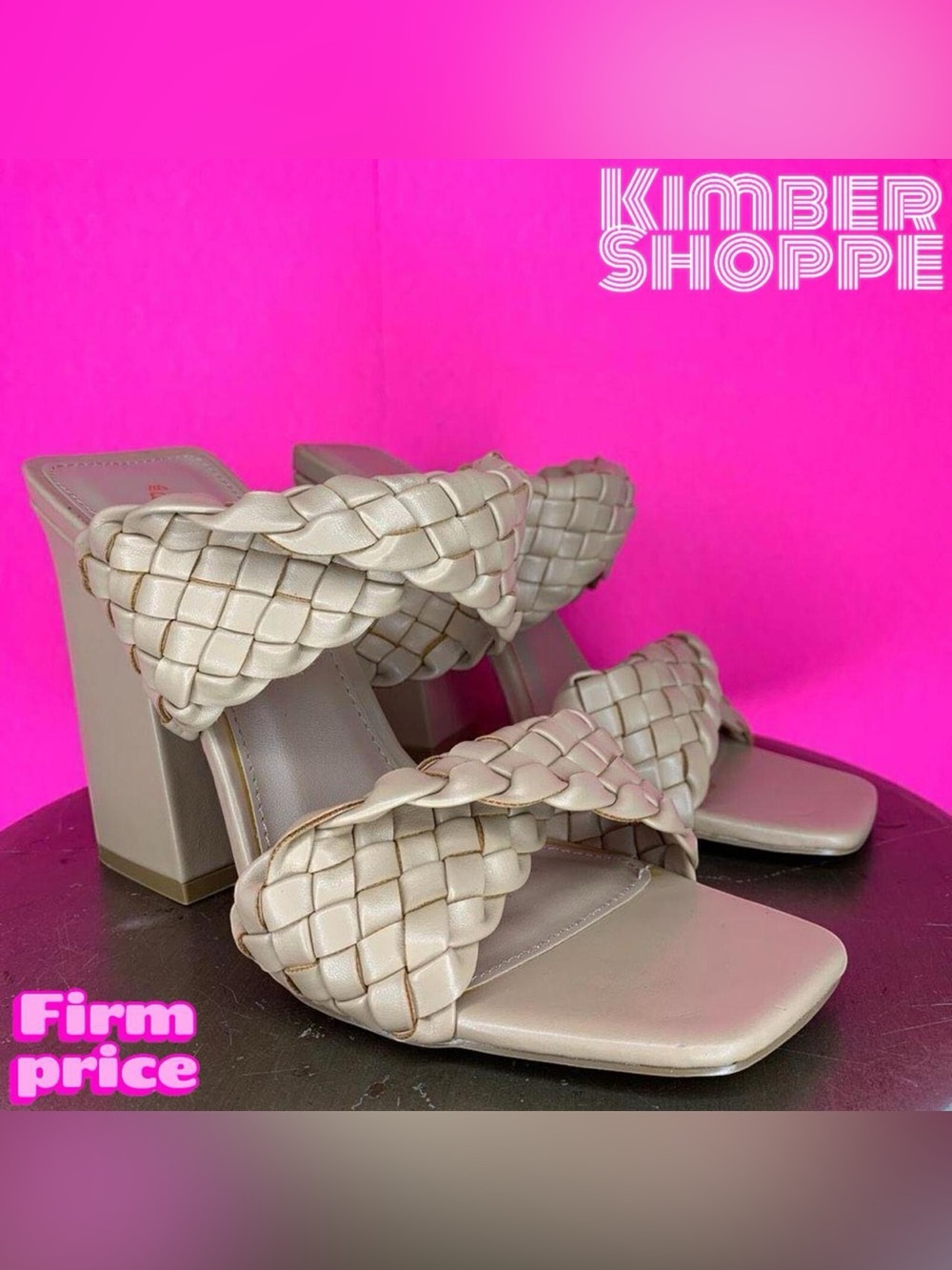 Altar'd State Twisted Tan Woven Faux Leather Block Heel Sandals US 7 EU 38